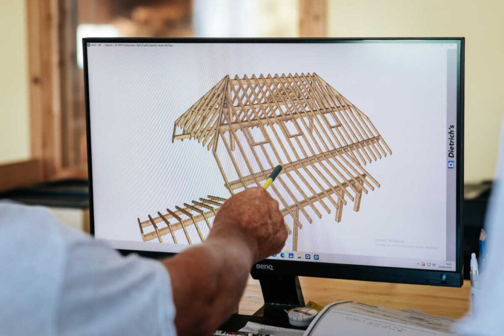 photo d'un plan 3D de la charpente d'un chalet - Locquet, entreprise de charpente à La Tour